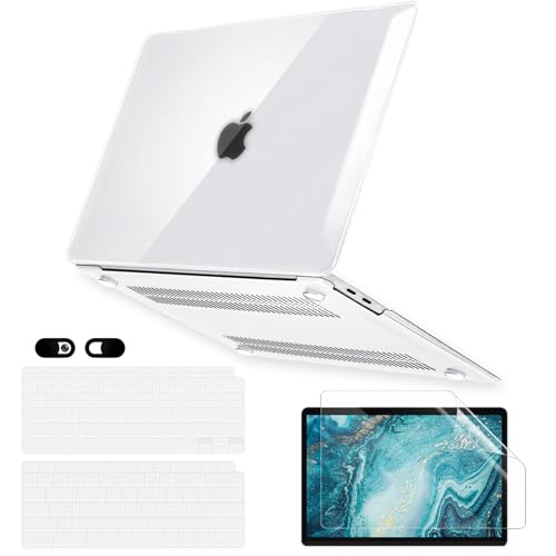 Case for MacBook Air 13 inch M1 A2337 A2179 A1932 2022 2021-2018 Release with Touch ID Retina Display, 6 in 1 Plastic Hard Shell&Keyboard Cover&Screen Protector&Webcam Cover, Transparent - color: Crystal Clear