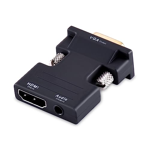 Tendak Active 1080P Female HDMI to VGA Male Converter Adapter Dongle with 3.5mm Stereo Audio Portable HDMI Connector for Laptop PC PS3 Xbox STB Blu-ray DVD TV Stick