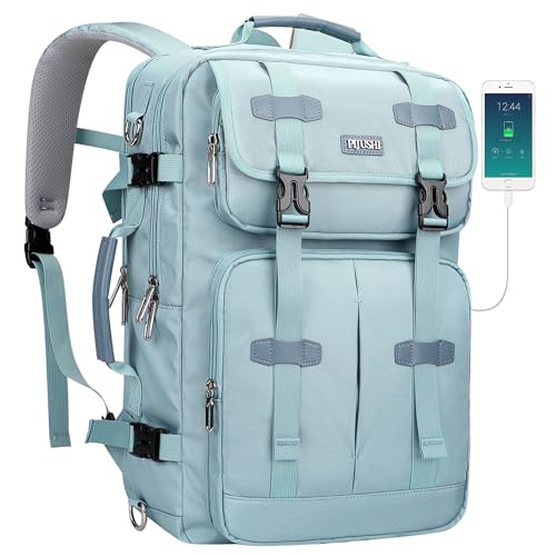PIJUSHI Travel Backpack for Women, 3-In-1 Convertible Bag with Multi-Pocket | Carry On Luggage Duffle with 16" Laptop Compartment, Anti-Theft Back Pocket, USB Port for Daily, Airport - color: Teal Blue