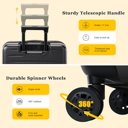 CENSIEN Expandable 16 Inch Carry On Luggage Airline Approved Small Suitcase | Lightweight ABS+PC Hard Shell Suitcases,360° Spinner Wheels,TSA Lock,YKK Zipper,Business Weekender Short Trips,Black - color: Black, size: 16 Inch EXT
