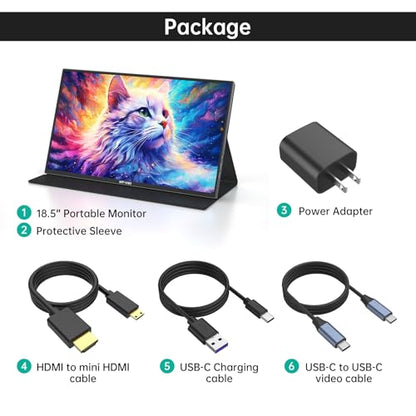 MT-VIKI 18.5 inch Portable Monitor 1080P@100Hz 72% NTSC, Large Portable Screen Stand, FHD IPS Screen HDR Gaming Display, Travel Second Monitor for Mac PC Xbox PS4/5 - size: 18.5"