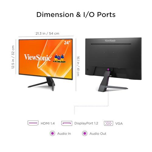 ViewSonic VX2470-MHD 24 Inch 1080p Monitor, IPS Display with 120Hz and Variable Refresh Rate for Ultimate Home Entertainment, Eye Care Technology, HDMI, and DisplayPort Inputs - size: 24 Inches