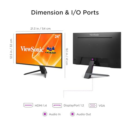 ViewSonic VX2470-MHD 24 Inch 1080p Monitor, IPS Display with 120Hz and Variable Refresh Rate for Ultimate Home Entertainment, Eye Care Technology, HDMI, and DisplayPort Inputs - size: 24 Inches
