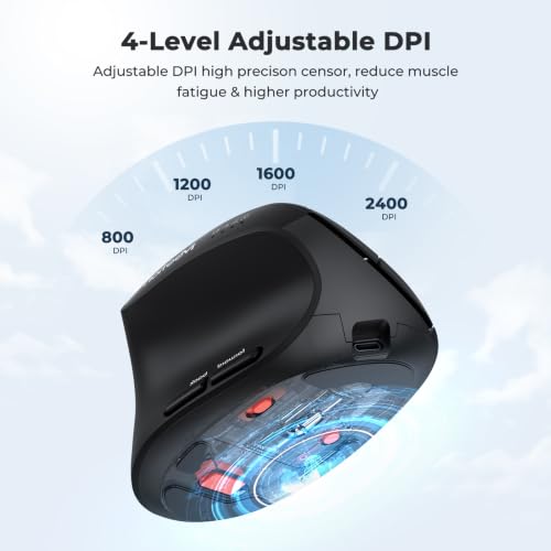MEETION Left-Handed Ergonomic Vertical Mouse, Wireless, Rechargeable, Black | Dual-mode connectivity via Bluetooth 5.2, Bluetooth 3.0 and USB. 4 adjustable DPI (800–2400) for Windows, Mac, PC and iPad - color: Left Black