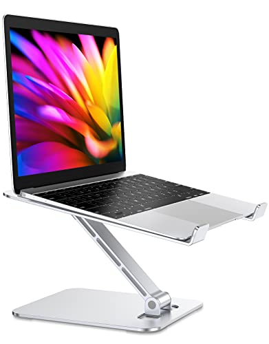 RIWUCT Foldable Aluminum Alloy Laptop Stand for Desk, Height Adjustable Ergonomic Computer Stand for Laptop, Portable Laptop Riser Holder Printer Stand Compatible with MacBook Pro Air/HP/Dell 10-16" - color: Silver