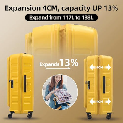 Kaleenie 2 PCS 20/29 Luggage Sets, 20” Cabin Luggage 29” Side Open Suitcase | 20 Inch with Front Pocket,29 Inch Checked Trunk Suitcase,Lightweight ABS+PC Hardshell,TSA Lock,HINOMOTO 360° Wheels,Yellow - color: Yellow, size: 20/29 Set