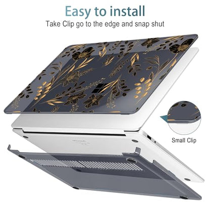 Mektron Printed Case for 2025 Microsoft Surface Laptop Windows 11 Copilot+ PC Surface Laptop 13 inch Touchscreen Display Cover Fits Model 2095, Gold Floral - color: Gold Floral