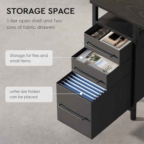 Ｍａｉｈａｉｌ Maihail Small Desk with Drawers, 40 inch Computer Desk with Shelves, Writing Desk with Storage, Small Office Desk with Metal Frame, Black - color: Black, size: 40 inch