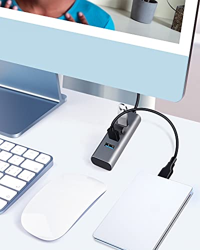TWOPAN 4-Port USB 3.0 Hub for Laptop, Aluminum Alloy, USB-A & USB-C Plugs, 5Gbps Data Transfer, Compatible with MacBook Pro/Air, iMac, iPhone 16/15, Desktops, Tablets, Keyboard, Mouse, Mobile HDD - color: Grey AC