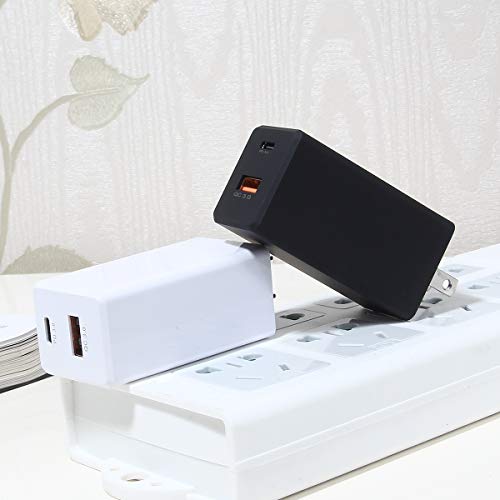 GaN Tech 65W Dual Port PD Wall Charger with 5ft USB C Cable for MacBook, Laptops, iPad Pro, iPhone 12, Galaxy, Pixel and More (White) - color: White