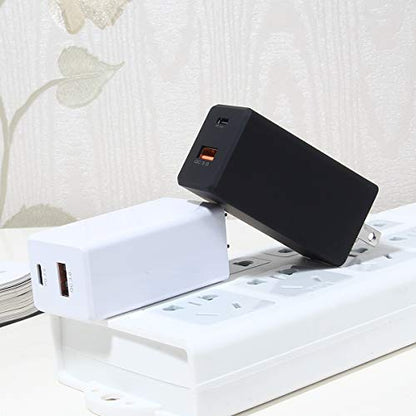 GaN Tech 65W Dual Port PD Wall Charger with 5ft USB C Cable for MacBook, Laptops, iPad Pro, iPhone 12, Galaxy, Pixel and More (White) - color: White