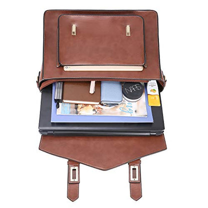 ECOSUSI Backpack for Women Briefcase Messenger Laptop Bag Vegan Leather Satchel Work Bags Fits 15.6 inch Laptops, Coffee - color: 1-coffee-l
