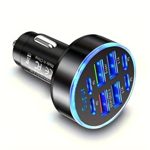 8-in-1 Super Fast Car Charger Adapter with LED Voltage Display, Car Plug Powered Mobilephone Charger for Smart devices like Tablet, Laptop, Cellphones like iPhone 17 16 15 14 pro max Samsung Oppo Vivo - color: Std-8ports