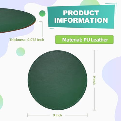 Mouse Pad，Round Mouse Pad，PU Mouse Pad，Leather Mouse Pad with Stitched Edge Micro-Fiber Base with Non-Slip Waterproof，Mouse Pad for Computers，Laptop，9 x 9 Inch (Army Green) - color: Army Green, size: 9L x 9W inches