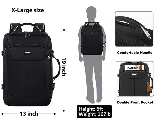 VECKUSON 40L Carry-On Backpack - TSA Approved for Flights, RFID Anti-Theft, Fits 17.3" Laptop, 19.7x13x6in, Heavy-Duty Weekender for Men/Women (Black) - color: Black