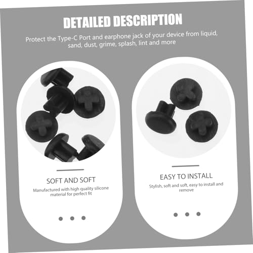 10 Pairs Black Silicone Dustproof Protective Plugs for Type-c Headphone Jack and Charging Port, Easy to Install and Remove, Compatible with Phones and Pcs