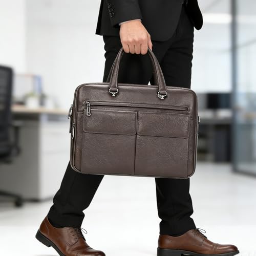 Leather Laptop Bag for Men Briefcase Fits 15.6 Inch Notebook Portable Shoulder Messenger Crossbody Bag for Travel Office - color: 821-coffee
