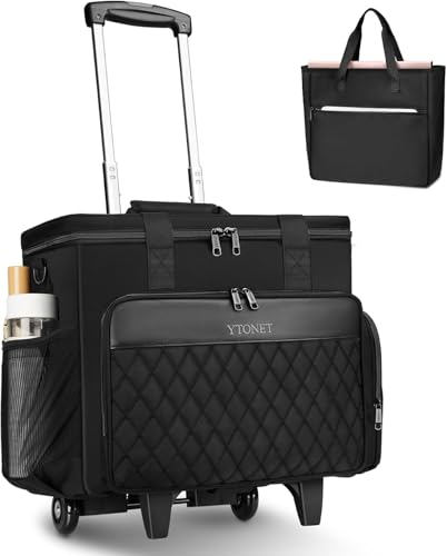 Ytonet Rolling Teacher Bag, X-Large Rolling Cart for Teachers with Detachable Dolly & File Tote Bag, Fits 17.3" Laptop Roller Briefcase for Women Work Craft Nurse, Teacher Essentials Supply Organizer - color: Pure Black, size: X-Large