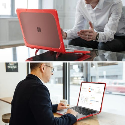 Batianda Durable Stand Case for Microsoft Surface Laptop 13.8 Inch, Red | Ergonomic Foldable Stand, Heavy Duty Matte Hard Shell, Fits 2024-2026 Surface Laptop 7/8th Edition for Business 13.8 Inch - color: Red