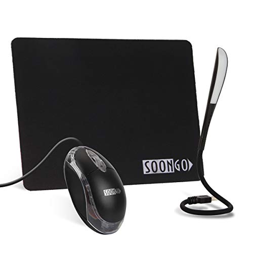 SOON GO Mini Mouse Pad Kids Mice for Laptop USB LED Light 3 in 1 Gift Combo Mouse Pad Non-Slip Rubber Base USB Reading Lamp with Dimmable Touch Switch and Flexible Gooseneck for Laptop Home Office - color: blacker