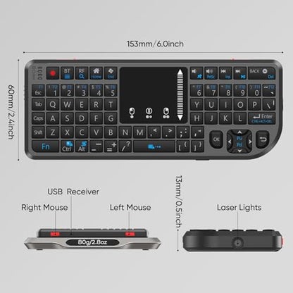 T808 Mini Wireless Keyboard,Upgraded Multi-Touch Touchpad | DPI Adjustment,2.4G+BT,rechargeable,laser pointer,7-color backlight,perfect for travel,office,and home use