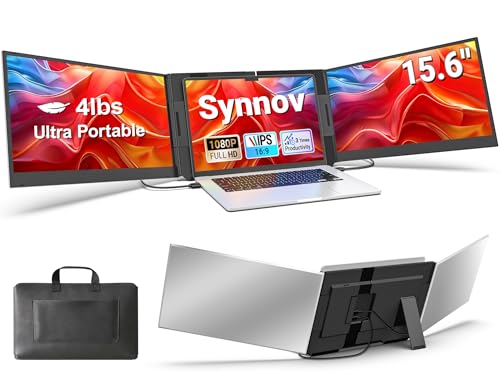 Synnov 15.6“ Laptop Screen Extender, 1080P FHD Ultra Light & Portable Triple Monitor for Laptops, Fit for 12"-17.3" Laptops, Plug & Play Travel Monitor Extender Compatible with Wins/MacOS/Chrome - color: Sliver