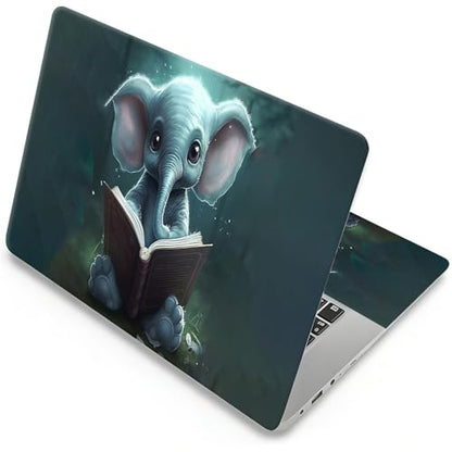 Universal Laptop Skin, DIY Cut-to-Fit Vinyl Cover Compatible with HP, Dell, Lenovo, Mac (13.3" to 15.6"), Anti-Scratch, No Residue & Bubble-Free Protective Decal Sticker, Cute Elephant Reading - color: Cute Elephant Reading
