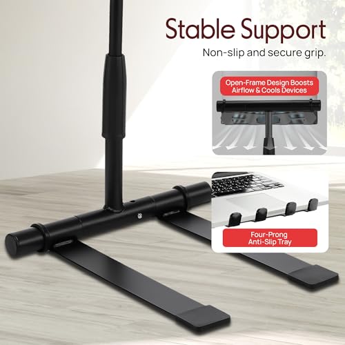 Pyle Portable Folding Laptop Stand - Standing Table with Adjustable Angle, Foldable Height and Four Prong Anti-Slip Tray for iPad, Tablet, DJ Mixer, Workstation, Gaming and Home Use - PLPTS55