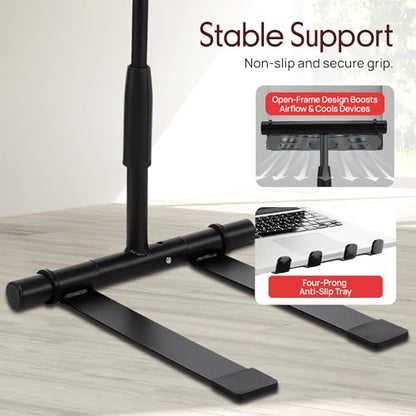 Pyle Portable Folding Laptop Stand - Standing Table with Adjustable Angle, Foldable Height and Four Prong Anti-Slip Tray for iPad, Tablet, DJ Mixer, Workstation, Gaming and Home Use - PLPTS55