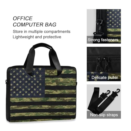 American Flag with Camouflage Grunge Laptop Bag Case 13 14 15.6 inch Laptop Messenger Bag Crossbody Briefcase for Men Women with Shoulder Strap Handle - color: Multi03