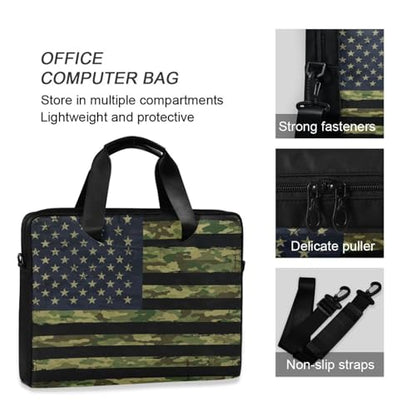 American Flag with Camouflage Grunge Laptop Bag Case 13 14 15.6 inch Laptop Messenger Bag Crossbody Briefcase for Men Women with Shoulder Strap Handle - color: Multi03