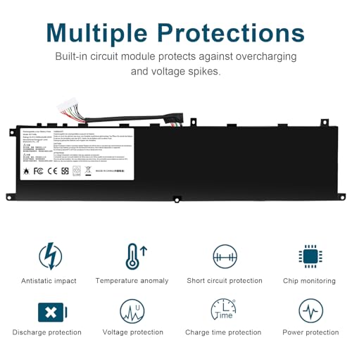 BTY-M6L MS-16Q2 MS-16Q3 Laptop Battery Compatible with MSI GS65 GS75 Stealth Thin 8RF 8SE 8SF 8SG 9RE 9SD 9SE 9SF 9SG PS63 PS42 8RB Modern 8RC 8SC P65 Creator 8RD 8RF 8RE 8SF 9SE P75 Creator 9SC 9SE - size: 13.19*3.23*0.28inch BTY-M6L