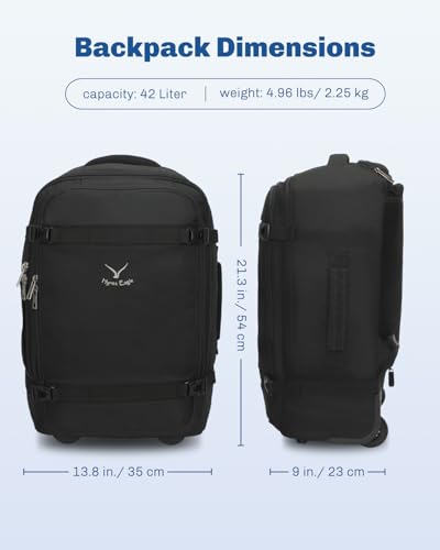 Hynes Eagle Rolling Backpack 42L Backpack with Wheels Airline Approved Carry on Luggage Laptop Travel Suitcase Bag for Women Men Jet Black with 3PCS Packing Cubes Set Black - color: Jet Black