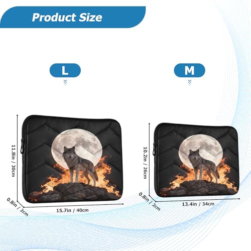 Flame and Moon Wolf Waterproof Laptop Sleeves 14-16 Inch Padded Quilted Laptop Protector Bag Notebook Case - color: flame and moon wolf, size: Large