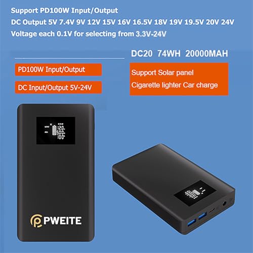 USB Type C PD 100W Portable Laptop Charger Power Bank Battery Pack DC Output 5V 7.4V 9V 12V 15V 16V 16.5V 18V 19V 19.5V 20V 24V 3A 4A For Macbook DELL HP Lenovo Steam deck Led Strip Tablet CPAP