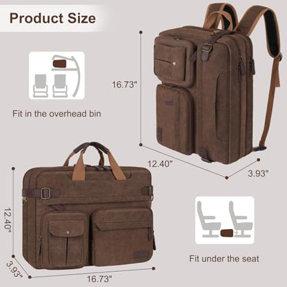 MOSISO 3 in 1 Laptop Bag for Men, 15-16 inch Computer Bags Laptop Backpack | Crossbody Satchel Bookbag Briefcase Messenger Bag with Trolley Sleeve for College Work Business Travel, Brown