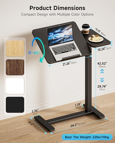 BZIUM Overbed Bedside Table with Hidden Wheels, Adjustable Medical Tilt Top Hospital Bed Table Over The Bed, Rolling Desk Mobile Standing Desk (31.5x15.8, Black) - color: Black, size: 31.5x15.8 Inch