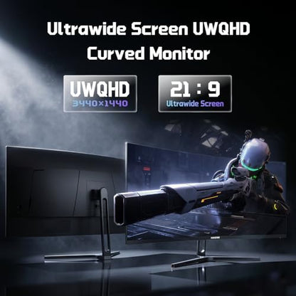 Hikers 34 Inch UWQHD 240Hz Curved Gaming Monitor, Curved Ultrawide Computer Monitor with 2×HDMI 2.1 & 2×DP 1.4, 21:9 PIP/PBP Fast VA, 131% sRGB AI Crosshair (G34H1Q Pro, Includes One HDMI 2.1 Cable) - size: 34