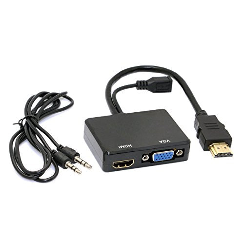 JSER HDMI to VGA & HDMI Female Splitter with Audio Video Cable Converter Adapter for HDTV PC Monitor - style: HDMI to HDMI+VGA