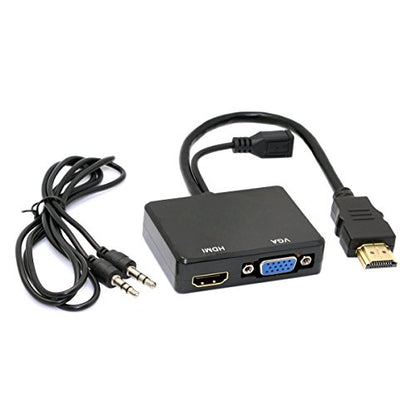 JSER HDMI to VGA & HDMI Female Splitter with Audio Video Cable Converter Adapter for HDTV PC Monitor - style: HDMI to HDMI+VGA