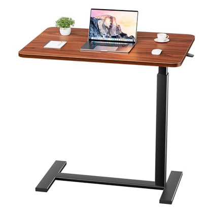 OLIXIS Overbed Table, Bedside Table, Mobile Standing Desk | Adjustable Height, Rolling Laptop Cart, Space Saving Design, Hospital Home Use, Sturdy Wheels, Rust - color: Rust