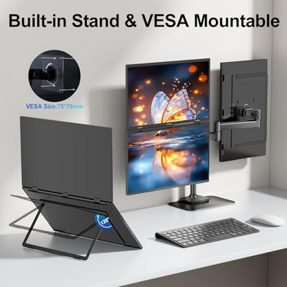 Dual Portable Monitor, 18.5" 1080P FHD IPS Folding Stacked Triple Laptop Screen Extender, USB-C Plug & Play Travel Extended Computer Display for Laptop PC Windows Mac w/Stand & VESA Mountable - size: 18.5