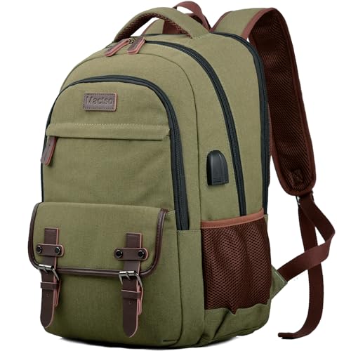 Canvas Travel Laptop Backpack for Men Women, Business Work Rucksack College Computer Bag Fits 15.6 Inch Notebook - color: Green, size: 15.6 Inch
