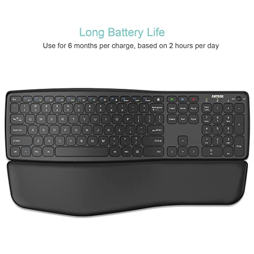 Arteck Bluetooth Keyboard Universal Wave Comfortable Keypad with Palm Rest Multi-Device Full Size Wireless Keyboard for Windows iOS iPad OS Android, Computer Desktop Laptop Surface Tablet Smartphone