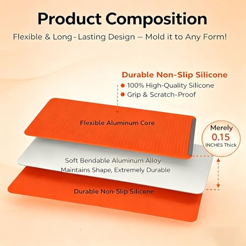 Portable Foldable Silicone Phone Holder, Flexible Silicone Aluminum Airplane Phone Holde,Bendable Rollable Foldable Design, for Phone Tablet Laptop, Portable Ergonomic Holder (Orange)