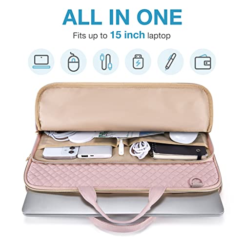 BAGSMART Laptop Sleeve 15-15.6 inch Case Protective Water-Resistant | Lightweight Laptop Bag for Women with Pocket and Handle, Compatible with MacBook, HP, Dell, Acer and Asus notebooks - color: Pink-Shoulder Strap, size: 15.6 Inch