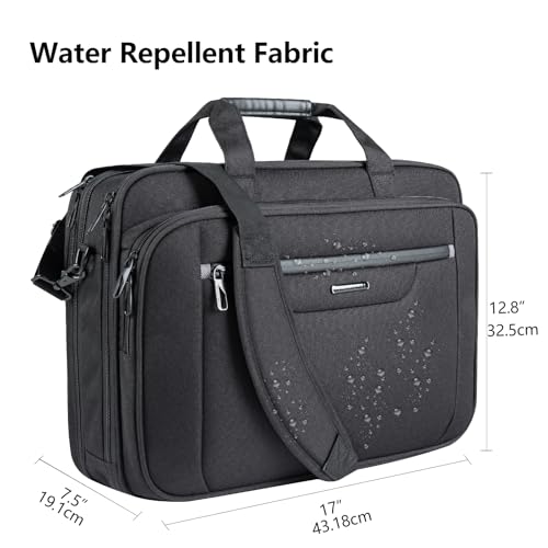 VANKEAN 17.3" Expandable Waterproof Laptop Briefcase for Travel & Business | Multi Functional Compartment,Padded Shoulder Strap,Convenient Luggage Strap,Water-Repellent Fabric,Padded Laptop Compartment - color: Black-grey, size: 17.3 Inch