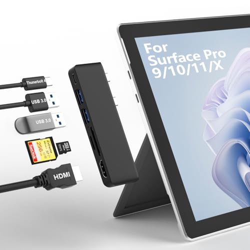 Surface Pro 9/10/11/X Accessories, Surface Pro 9 Docking Station with 4K HDMI, USB-C Thunerbolt 4 (Display+Data+PD Charging), 2 USB 3.0, SD/TF Card Reader for Surface Pro 9/Pro10/Pro11/ProX - color: Black