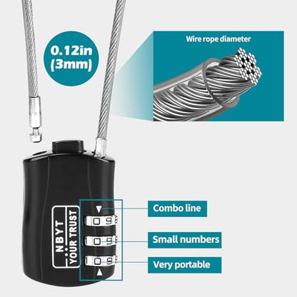 Wire Rope Cable Lock with Resettable Code, Zinc Alloy - Helmet, Luggage & Snowboard Lock - size: 27 inch