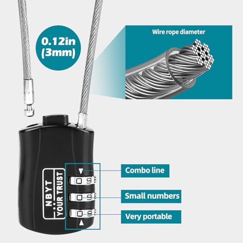 Zinc Alloy Wire Rope Cable Lock with Resettable Code - Helmet, Luggage, Ski, Snowboard, Bikes, Stroller, Cabinet Lock - size: 7 Inch